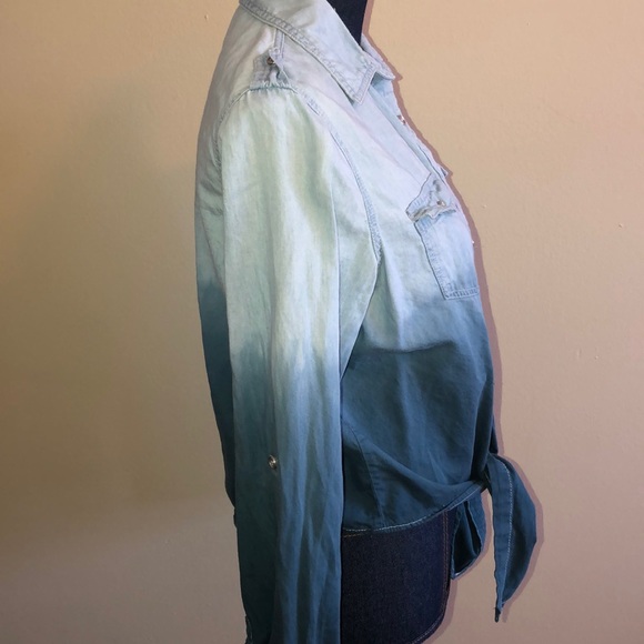 Cello Denimwear Ombré l/s tie front button down L - Picture 4 of 8